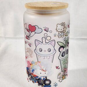 Hello Kitty Frosted Glass Tumbler Bubble Tea Theme 6 Inches New Without Tags